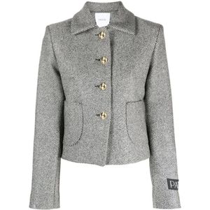 Patou, Gestructureerde wollen korte jas met gouden knopen Grijs, Dames, Maat:S
