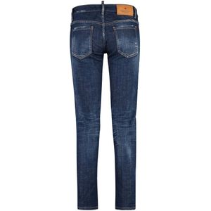 Dsquared2, Jeans, Dames, Blauw, 4Xs, Katoen, Versleten straight leg jeans met leren label