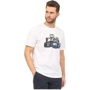 Hugo Boss, Tops, Heren, Wit, 2Xl, Katoen, Wit T-shirt met Ronde Hals en Voorprint