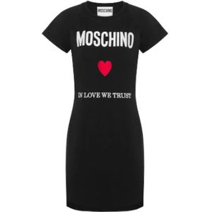 Moschino, Kleedjes, Dames, Zwart, L, Katoen, Zwart Katoenen Logo Geborduurde Jurk