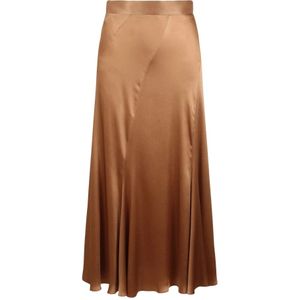 Alberta Ferretti, Rokken, Dames, Bruin, S, Satijn, Satin Lange Rok met Kruisrits