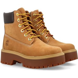 Timberland, Schoenen, Dames, Bruin, 38 1/2 EU, Leer, Honey Gesloten Enkellaarzen met Platform