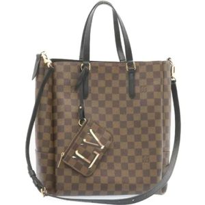 Louis Vuitton Vintage, Pre-owned, Dames, Bruin, ONE Size, Tweed, Tweedehands Bruine Canvas Schoudertas