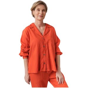 Pomandère, Blouses & Shirts, Dames, Oranje, 4Xs, Blouse met V-hals en Reverskraag