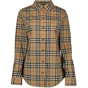 Burberry, Blouses & Shirts, Dames, Beige, L, Katoen, Vintage Check Lapwing Overhemd