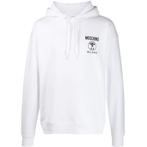 Moschino, Sweatshirts & Hoodies, Heren, Wit, S, Katoen, Logo Print Katoenen Hoodie