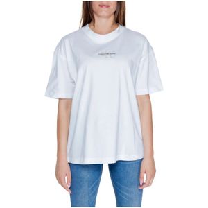 Calvin Klein Jeans, Tops, Dames, Wit, M, Katoen, Boyfriend T-Shirt Herfst/Winter Collectie 100% Katoen