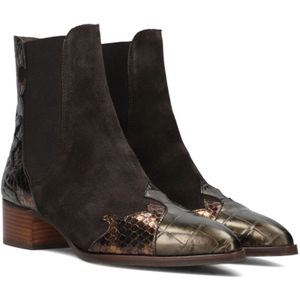 Pertini, Schoenen, Dames, Bruin, 37 EU, Leer, Bronzen Chelsea Boots met Slangenprint