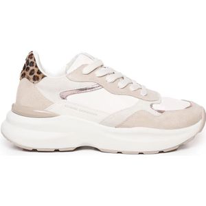 Crime London, Schoenen, Dames, Wit, 40 EU, Leer, Sneakers met dierenprint in wit/beige