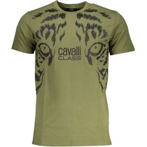 Cavalli Class, Tops, Heren, Groen, L, Katoen, Groene Katoenen Logo Print T-shirt