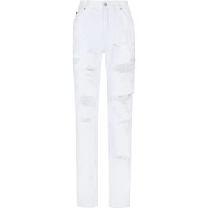 Dolce & Gabbana, Jeans, Dames, Wit, S, Katoen, Hoge taille rechte pijp jeans