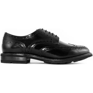 Berwick, Schoenen, Heren, Zwart, 43 1/2 EU, Leer, Zwarte Leren Derby Schoenen met Wingtip Neus