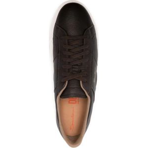 Santoni, Schoenen, Heren, Bruin, 44 EU, Bruine leren lage sneakers