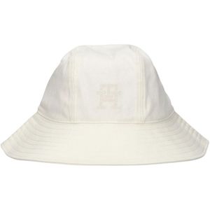 Tommy Hilfiger, Accessoires, Dames, Wit, ONE Size, Katoen, Witte Monogram Bucket Hat