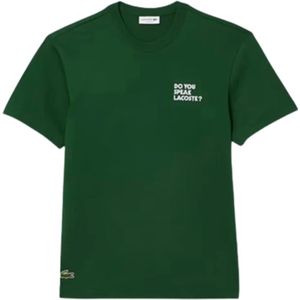 Lacoste, Tops, Heren, Groen, M, Katoen, Katoenen Piqué T-shirt met Achter Slogan (Groen)