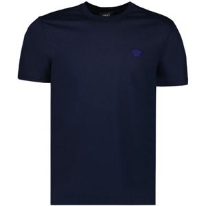 Versace, Tops, Heren, Blauw, S, Katoen, Medusa Geborduurd T-shirt