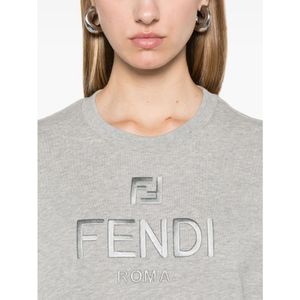 Fendi, Sweatshirts & Hoodies, Dames, Grijs, L, Katoen, Katoenen Jersey Crew Neck Sweater