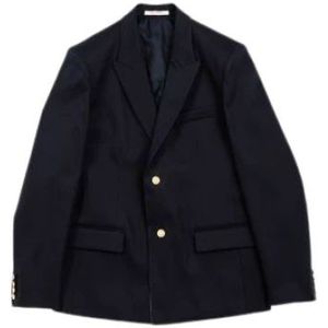 Valentino, Klassieke donkerblauwe jas met twee gouden knopen Blauw, Heren, Maat:M