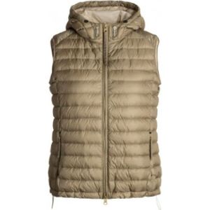 Parajumpers, Jassen, Dames, Beige, S, Leer, Khaki Vest met Vrouwelijke Achterrits - Verfijnde Sportieve Stijl