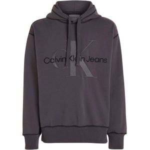 Calvin Klein Jeans, Sweatshirts & Hoodies, Heren, Grijs, M, Katoen, Zwarte Monologo Hoodie