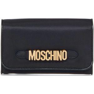 Moschino, Zwarte Nylon Portemonnee met Kettingriem Zwart, Dames, Maat:ONE Size