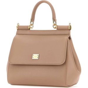 Dolce & Gabbana, Tassen, Dames, Roze, ONE Size, Leer, Roze Leren Sicily Handtas