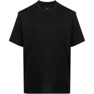Y-3, Tops, Heren, Zwart, S, Katoen, Logo Print Korte Mouwen T-shirt