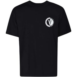 Versace, Tops, Heren, Zwart, S, Zwart Crew-neck Logo T-shirt Mannen
