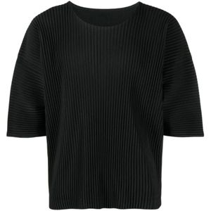 Issey Miyake, Tops, Heren, Zwart, L, Polyester, Geplooide korte mouw T-shirt