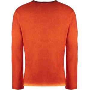 Malo, Truien, Heren, Oranje, L, Kasjmier, Luxe Cashmere Sweater met Ribgebreide Randen