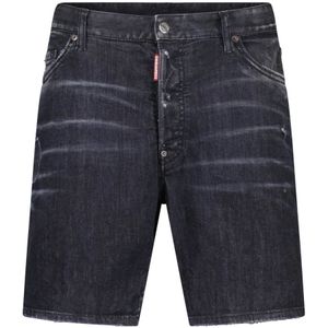 Dsquared2, Korte broeken, Heren, Zwart, S, Denim, Slim Fit Stretch Denim Shorts