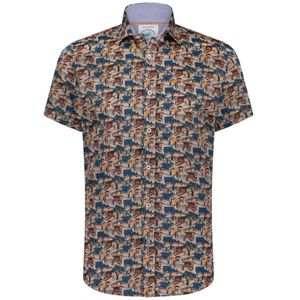 A fish named Fred, Overhemden, Heren, Veelkleurig, 2Xl, Katoen, Bruin Casual Kortemouw Overhemd