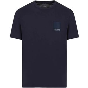 Armani Exchange, Tops, Heren, Blauw, L, Katoen, Night Sky T-Shirt met Logo Detail