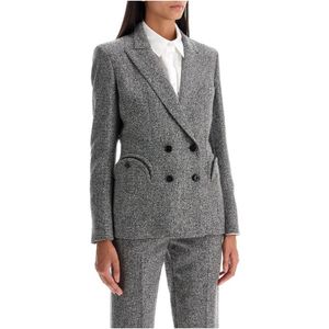 Blazé Milano, Jassen, Dames, Grijs, L, Tweed, Tweed Bouclé Double-Breasted Blazer