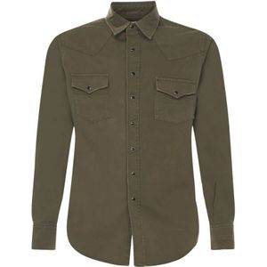 Saint Laurent, Overhemden, Heren, Groen, S, Katoen, Upgrade je casual garderobe met deze khaki groene casual shirt