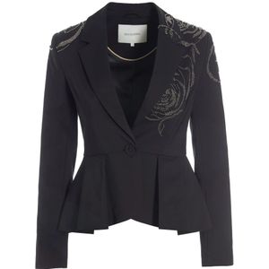 Dea Kudibal, Zwarte Lange Gevoerde Blazer Zwart, Dames, Maat:S