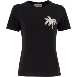 Ermanno Scervino, Tops, Dames, Zwart, M, Katoen, Geborduurd katoenen T-shirt