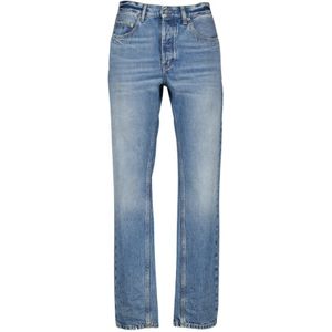 Saint Laurent, Jeans, Heren, Blauw, W31, Katoen, Baggy Jeans Rechte Snit Blauw Gewassen