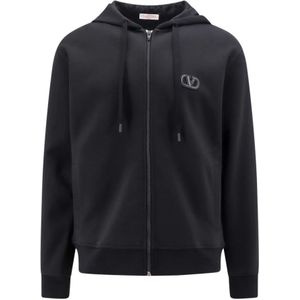 Valentino, Sweatshirts & Hoodies, Heren, Zwart, M, Katoen, Zwarte hoodie met rits