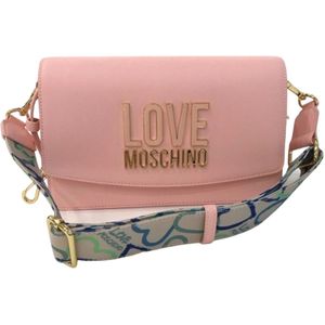 Love Moschino, Hart Print Crossbody Tas Roze, Dames, Maat:ONE Size