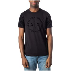 Armani Exchange, Tops, Heren, Zwart, S, Katoen, Zwart Print T-shirt voor Heren