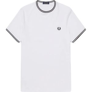 Fred Perry, Twin Tipped Ronde Hals T-Shirt Wit, Heren, Maat:M
