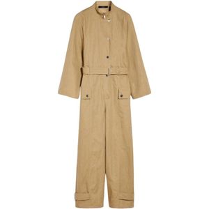 Max Mara Weekend, Jumpsuits & Playsuits, Dames, Beige, M, Linnen, Cargo Stijl Linnen Pak