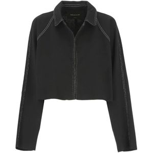 Fabiana Filippi, Zwarte wollen blouse met kraag en lange mouwen Zwart, Dames, Maat:S