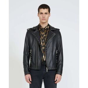 John Richmond, Jassen, Heren, Zwart, S, Leer, Leren jas met stud applicatie