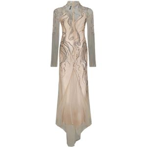 Amen, Kleedjes, Dames, Roze, S, Tule, Nude Tule Jurk met Geborduurde Kristallen