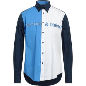 Harmont & Blaine, Regular Fit Katoenen Overhemd met Lange Mouwen en Contrasterende Strepen en Logo Belettering Veelkleurig, Heren, Maat:3XL