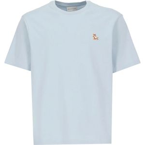 Maison Kitsuné, Tops, Heren, Blauw, XL, Katoen, Chillax Fox Geborduurd T-shirt