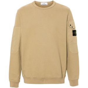 Stone Island, Sweatshirts & Hoodies, Heren, Beige, M, Katoen, Beige Trui met Klepzak