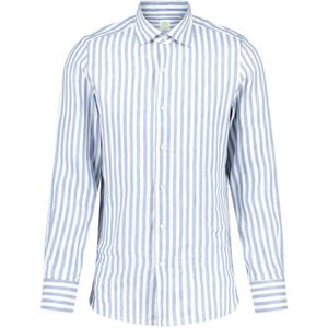 Finamore, Gestreept Hemd Luigi Tokyo Shirt Blauw, Heren, Maat:L
